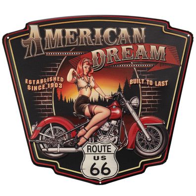 Moritz Blechschild 50 x 44 cm American Dream Route 66 US Motorrad Frau Retro Vintage