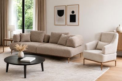 Modernes Sofaset mit Sesseln in Beige und Goldenen Metallbeinen