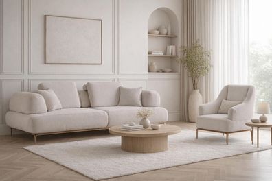 Eleganter Sofaset mit Sesseln in Beige und Goldenen Metallbeinen