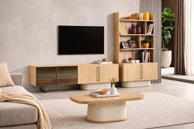 Elegantes Wohnzimmer-Set mit TV-Lowboard, Couchtisch und Bücherregal