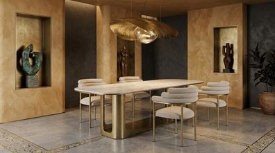 Beiges Esszimmer-Set rechteckiger Esstisch Stühle hochwertig modern