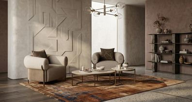 Beiges Wohnzimmer-Set zwei Sessel rechteckiger Couchtisch modern hochwertig