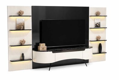 Luxusmöbel Wohnwand Wohnzimmer TV Lowboard 2x Regale Moderner TV Rahmen Set 4tlg