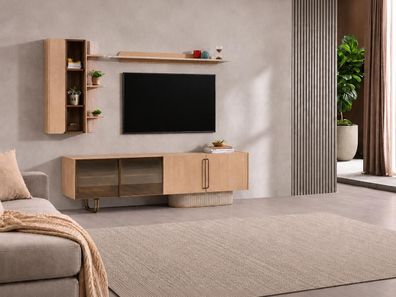 Modernes Wohnzimmer Set mit TV-Lowboard und 2 Wandregalen Design
