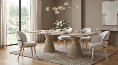 Luxuriöses beiges Esszimmer-Set rechteckiger Esstisch Stühle Designermöbel
