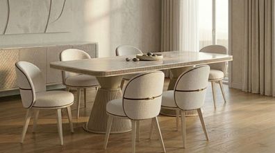Beiges stilvolles Esszimmer-Set großer Esstisch Stühle luxuriös hochwertig