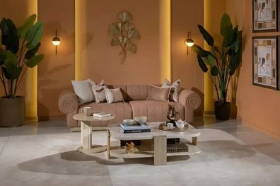 Modernes Wohnzimmer-Set braunes 3-Sitzer-Sofa Couchtisch Beistelltisch