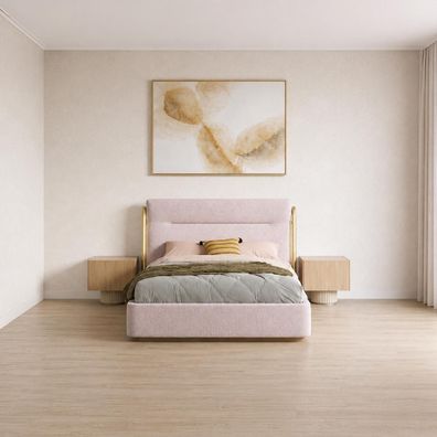 Modernes Schlafzimmer Set mit Polsterbett und 2 Nachttischen Beige
