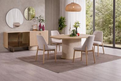 Modernes Esszimmer Möbel Set mit Sideboard Spiegel Tisch und 4 Stühlen