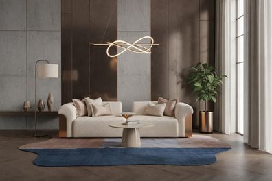 Stilvolles beiges Wohnzimmer-Set großes 3-Sitzer-Sofa runder Couchtisch
