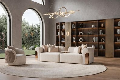 Schönes beiges Wohnzimmer-Set 3-Sitzer-Sofa mit Tisch Sessel hochwertige Möbel