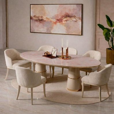 Luxuriöses Esszimmer-Set in Beige großer Esstisch Stühle Esszimmermöbel