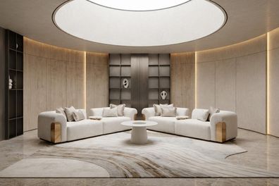 Modernes beiges Wohnzimmer-Set 3-Sitzer-Sofa runder Couchtisch Wohnzimmermöbel