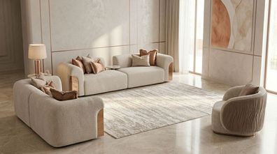 Stilvolles beiges Wohnzimmer-Set 3-Sitzer-Sofa 2-Sitzer-Sofa Sessel modern