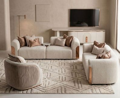 Luxuriöses Wohnzimmer-Set 3-Sitzer-Sofa 2-Sitzer-Sofa Sessel TV-Schrank