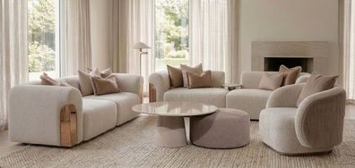Modernes beiges Wohnzimmer-Set 3-Sitzer-Sofa 2-Sitzer-Sofa Sessel Couchtisch