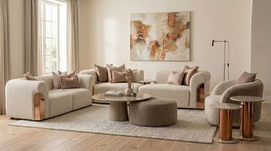 Luxuriöses beiges Wohnzimmer-Set 3-Sitzer-Sofa 2-Sitzer-Sofa Sessel Couchtisch