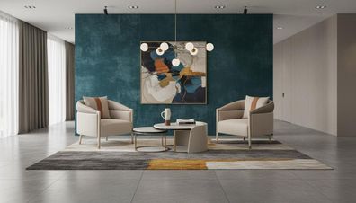 Modernes Wohnzimmer-Set in Beige Sessel runder Couchtisch Wohnzimmermöbel