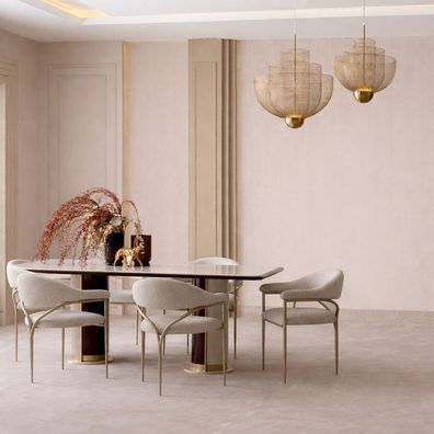Beiges Esszimmer-Set rechteckiger Esstisch Stühle Esszimmermöbel modern