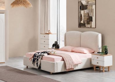 Skandinavisches Schlafzimmer-Set mit Bett, 2 Nachttischen und Kommode