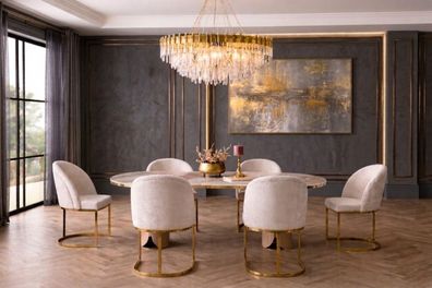 Luxuriöses beiges Esszimmer-Set großer Esstisch Stühle Esszimmermöbel
