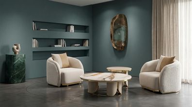 Beiges Wohnzimmer-Set Sessel Couchtisch hohe Qualität Wohnzimmermöbel