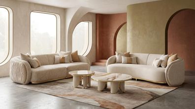 Modernes beiges Wohnzimmer-Set 3-Sitzer-Sofa Couchtisch hohe Qualität