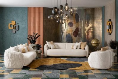 Stilvolles beiges Wohnzimmer-Set 3-Sitzer-Sofa Sessel Designermöbel
