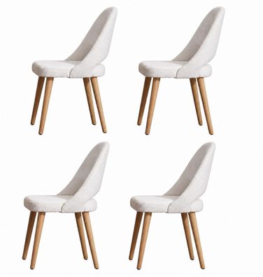 Set von 4 modernen Essstühlen mit holzfarbenen Beinen und Bouclé-Stoff