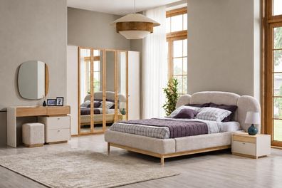 Möbelset im minimalistischen Stil: Bett, Kleiderschrank, 2 Nachttische