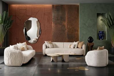 Beiges Wohnzimmer-Set 3-Sitzer-Sofas Sessel Couchtisch Designermöbel