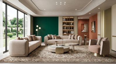 Luxuriöses Wohnzimmer-Set 3-Sitzer-Sofas Sessel Couchtisch Beistelltisch