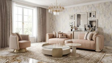 Modernes beiges Wohnzimmer-Set 3-Sitzer-Sofa Sessel Couchtisch