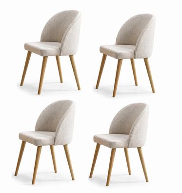 Set aus 4 modernen Esszimmerstühlen mit beige Polster und Holzbeinen