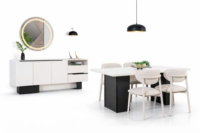 Elegantes Weißes Esszimmer Set Edler Esstisch Robuste Stühle Sideboard