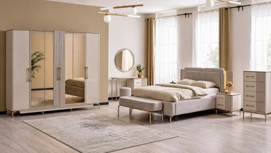 Schlafzimmer-Set mit Bett, Kleiderschrank, Kommode & Frisiertisch