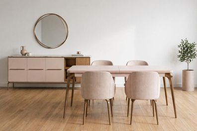 Elegantes Esszimmer-Set mit modernem Tisch und vier stilvollen Stühlen