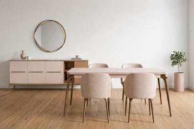 Modernes Set mit Esstisch, 4 Sesseln, Konsole und runder Spiegel