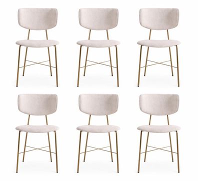 Set von 6 modernen Stühlen mit gepolstertem Sitz und goldenen Beinen