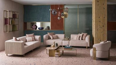 Stilvolles Wohnzimmer Set: 2 x 3-Sitzer-Sofas exklusiver Sessel Couchtisch