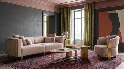 Luxus Wohnzimmer-Set: 3-Sitzer-Sofa Designer Sessel und Couchtisch