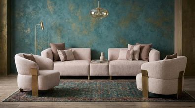 Elegantes beiges Wohnzimmer-Set 3-Sitzer-Sofa Sessel hohe Qualität