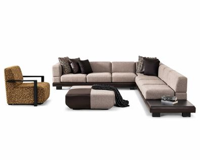 Moderner Wohnzimmer Sofa Set Ecksofa L-form + Sessel Designer Polstermöbel