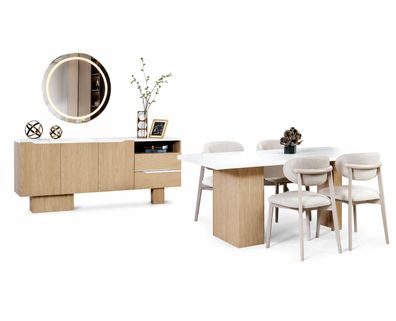 Edles Esszimmer Set Designer Esstisch 4x Polsterstühle Holz Sideboard