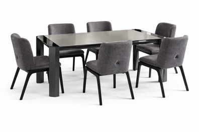 Grau Esstisch mit 6x Stühle Esszimmer Komplettes Moderner Set