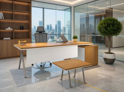 Modernes Büro Set mit Schreibtisch und Couchtisch Holz
