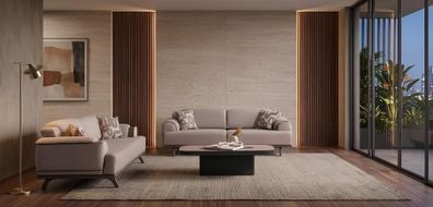Luxuriöses Sofa-Set 2x Beige 3-Sitzer Polstercouchen Designer Möbel