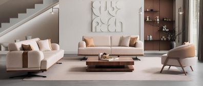 Stilvolles Sofa Set Designer Polstercouchen Textil Sessel 3tlg