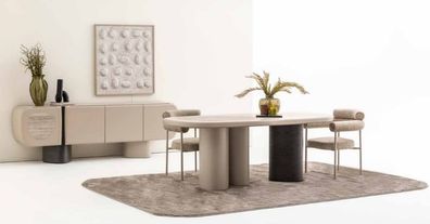 Elegantes Esszimmer Set Esstisch mit 2x Stühle Modernes Sideboard