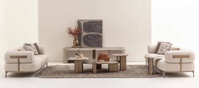 Komplettes Wohnzimmer Sofagarnitru 4 + 3 Sitzer Designer Couchtische Set 6tlg